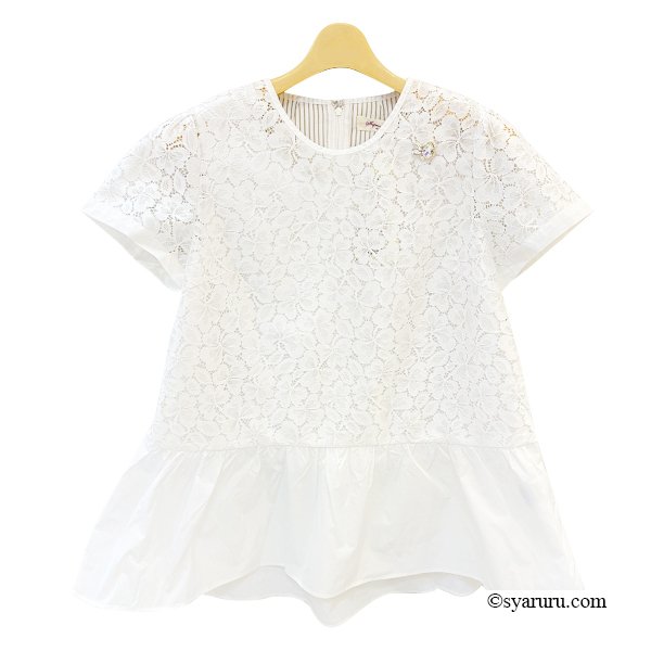 画像3: 【SuperBeauty  】後ろストライプ柄レース半袖ブラウス《送料220円代引は通常送料》 (3)