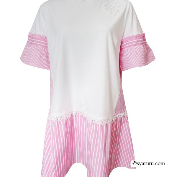 画像5: 【SuperBeauty  】ストライプ柄切替チュニックTシャツ《送料220円代引は通常送料》 (5)