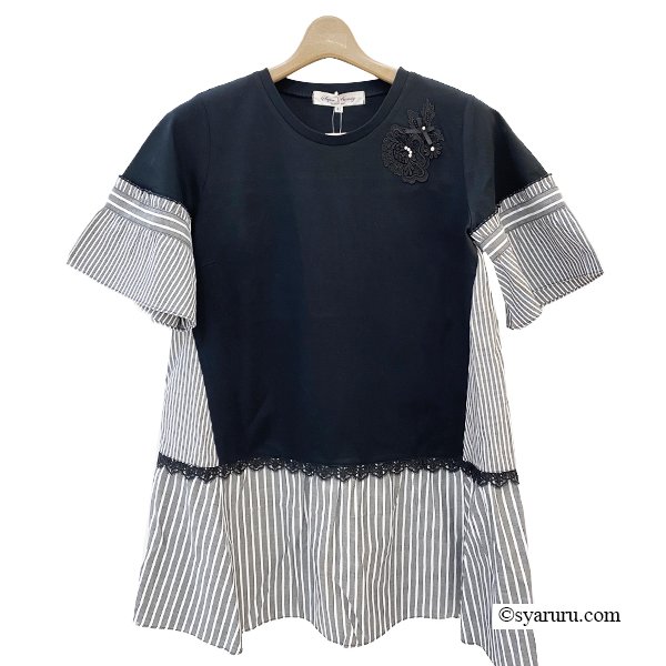 画像3: 【SuperBeauty  】ストライプ柄切替チュニックTシャツ《送料220円代引は通常送料》 (3)