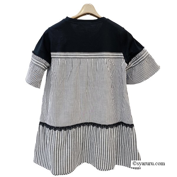 画像4: 【SuperBeauty  】ストライプ柄切替チュニックTシャツ《送料220円代引は通常送料》 (4)