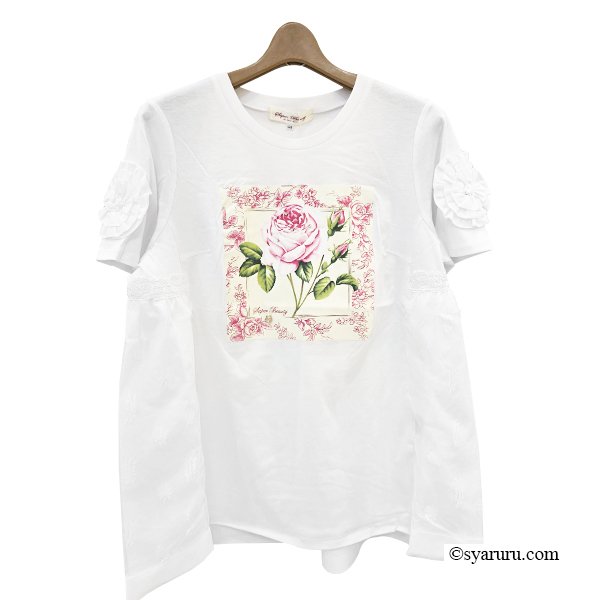 画像2: 【SuperBeauty  】胸元バラプリントロングTシャツ《送料220円代引は通常送料》 (2)