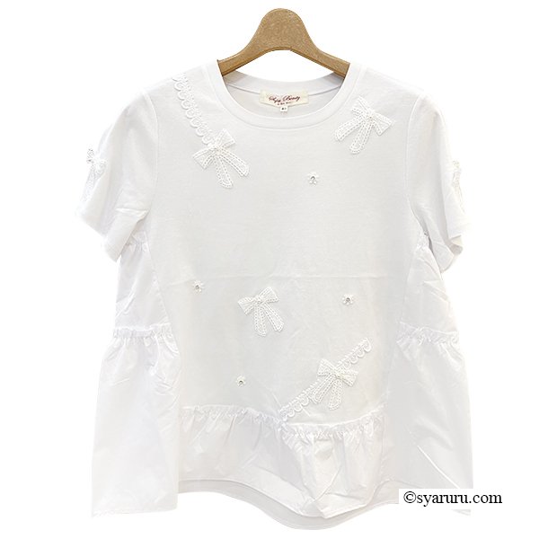 画像4: 【SuperBeauty  】リボンレースデザインロングTシャツ《送料220円代引は通常送料》 (4)