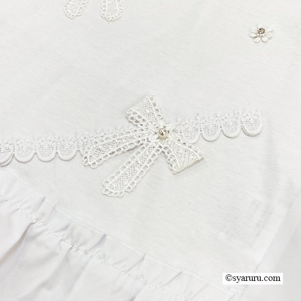 画像9: 【SuperBeauty  】リボンレースデザインロングTシャツ《送料220円代引は通常送料》 (9)