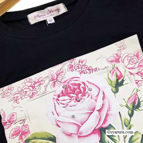 画像9: 【SuperBeauty  】胸元バラプリントロングTシャツ《送料220円代引は通常送料》 (9)