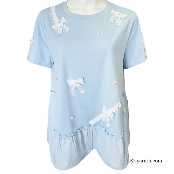 画像6: 【SuperBeauty  】リボンレースデザインロングTシャツ《送料220円代引は通常送料》 (6)