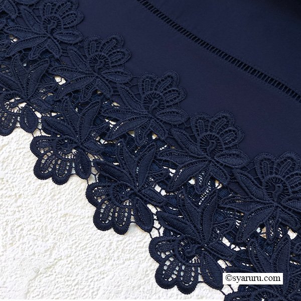 画像8: 【SuperBeauty  】胸元花モチーフ付裾レース半袖ワンピース (8)