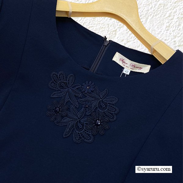 画像5: 【SuperBeauty  】胸元花モチーフ付裾レース半袖ワンピース (5)