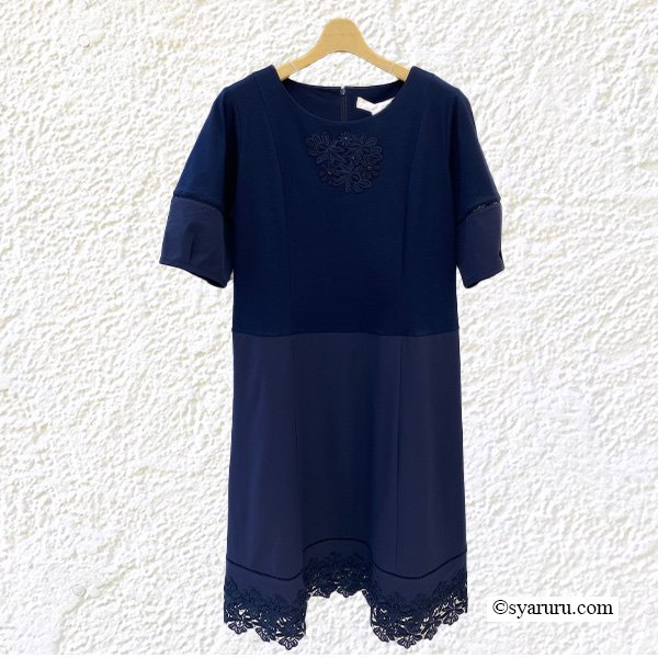 画像3: 【SuperBeauty  】胸元花モチーフ付裾レース半袖ワンピース (3)