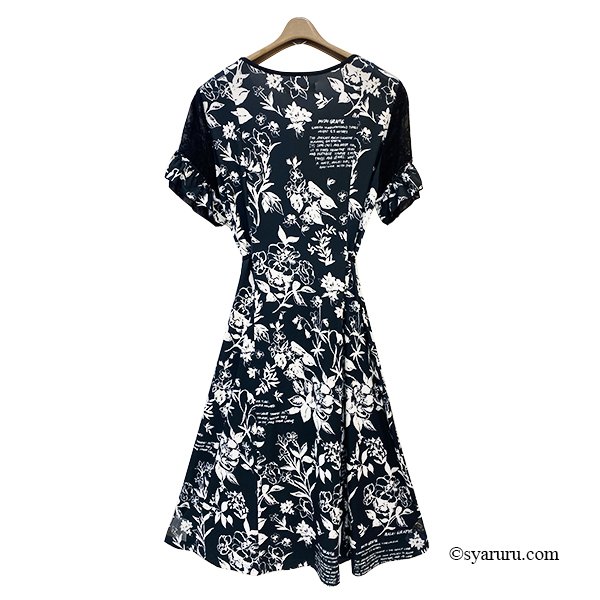 画像4: 【SuperBeauty  】レース切替モノトーン花プリントワンピース (4)
