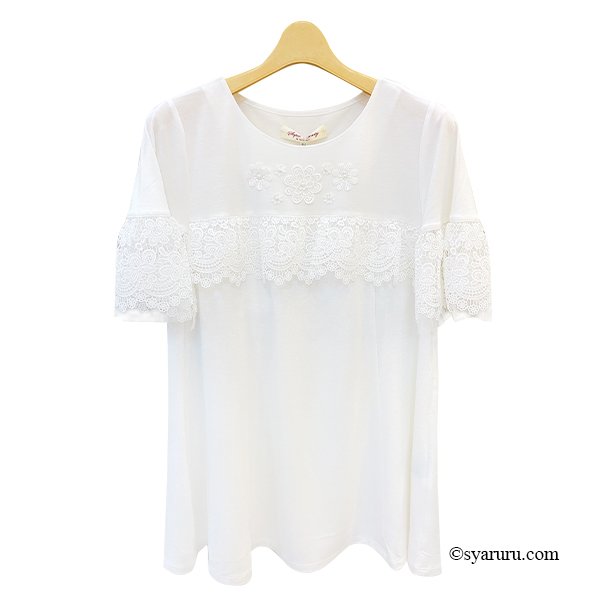 画像8: 【SuperBeauty 半額以下！】袖レースたっぷりチュニックTシャツ《送料220円代引は通常送料》 (8)
