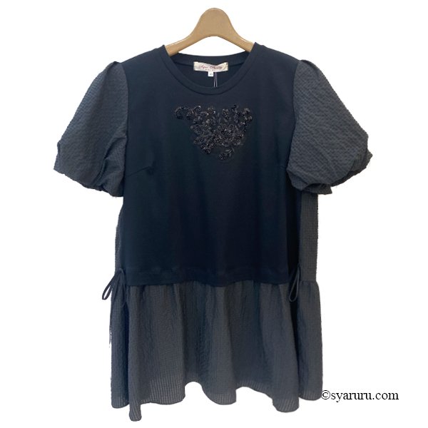 画像3: 【SuperBeauty  】胸元スパンコール刺繍使い切替チュニックTシャツ《送料220円代引は通常送料》 (3)