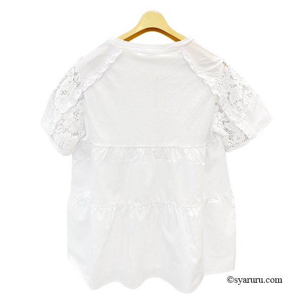 画像6: 【SuperBeauty 半額以下！】花モチーフ付袖レース切替チュニックTシャツ《送料220円代引は通常送料》 (6)