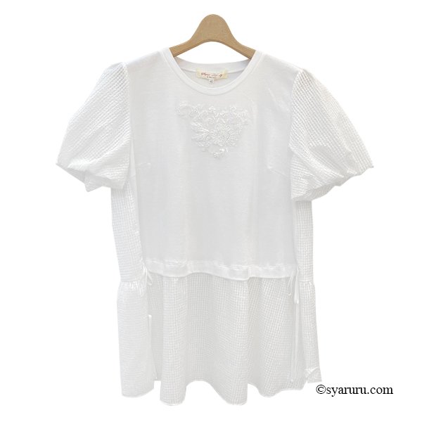 画像5: 【SuperBeauty  】胸元スパンコール刺繍使い切替チュニックTシャツ《送料220円代引は通常送料》 (5)