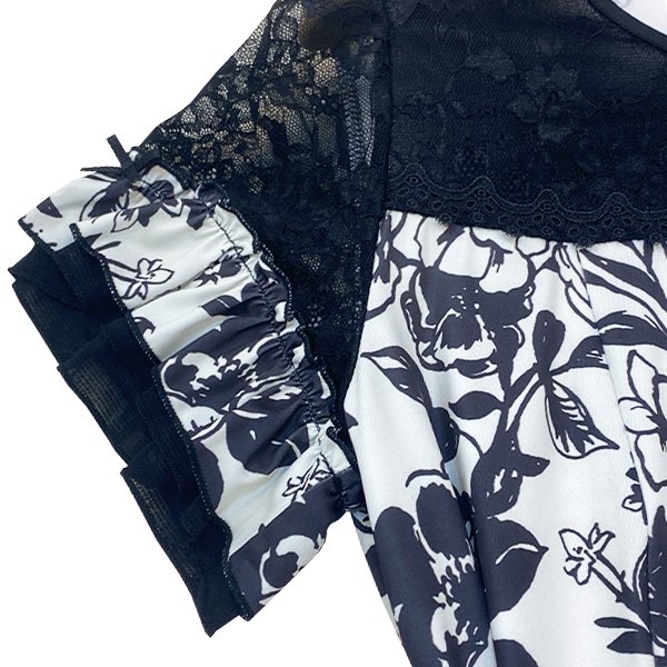 画像6: 【SuperBeauty  】レース切替モノトーン花プリントワンピース (6)