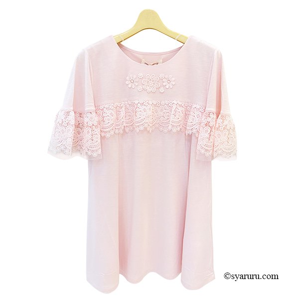 画像6: 【SuperBeauty 半額以下！】袖レースたっぷりチュニックTシャツ《送料220円代引は通常送料》 (6)