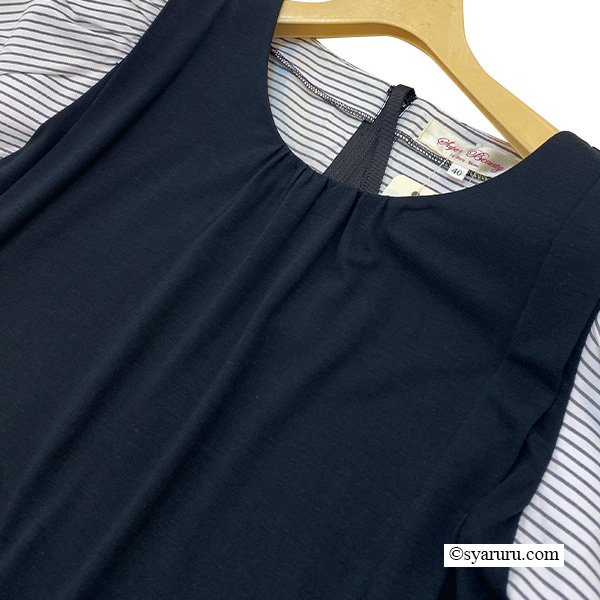 画像5: 【SuperBeauty  】ストライプ柄パフ袖ジャージ素材ロングワンピース (5)