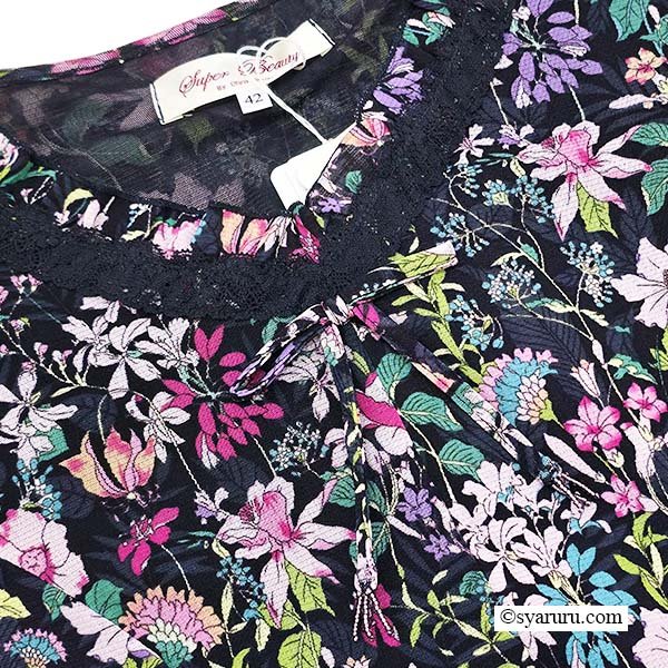画像4: 【SuperBeauty  】多色花プリントフリル衿パワーネット素材ワンピース (4)