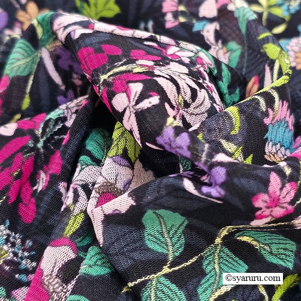 画像6: 【SuperBeauty  】多色花プリントフリル衿パワーネット素材ワンピース (6)