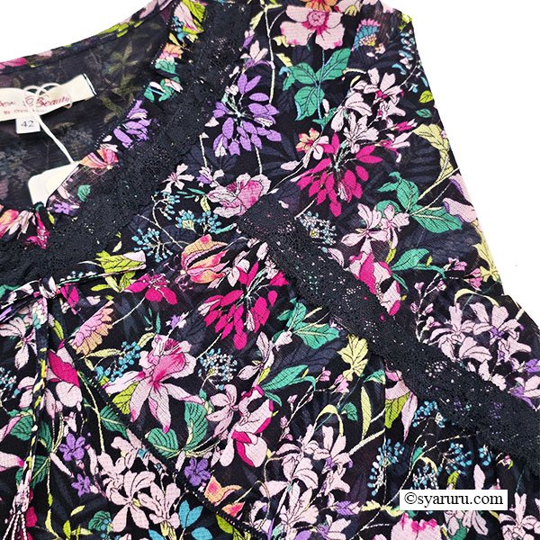 画像5: 【SuperBeauty  】多色花プリントフリル衿パワーネット素材ワンピース (5)