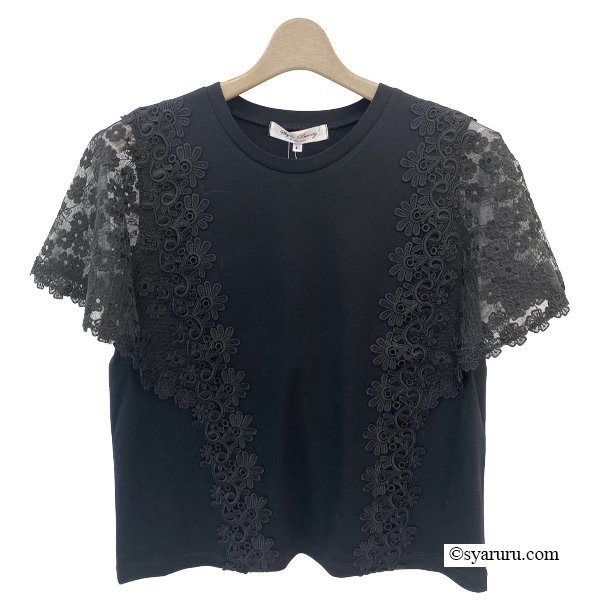 画像4: 【SuperBeauty  】花モチーフ付異素材切替Ｔシャツ (4)