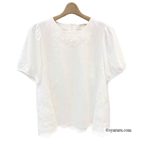 画像3: 【SuperBeauty 半額以下！】レース切替胸元モチーフ使いチュニックＴシャツ (3)