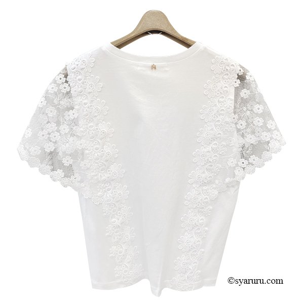 画像3: 【SuperBeauty  】花モチーフ付異素材切替Ｔシャツ (3)