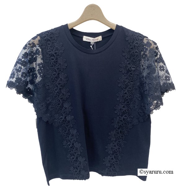 画像5: 【SuperBeauty  】花モチーフ付異素材切替Ｔシャツ (5)