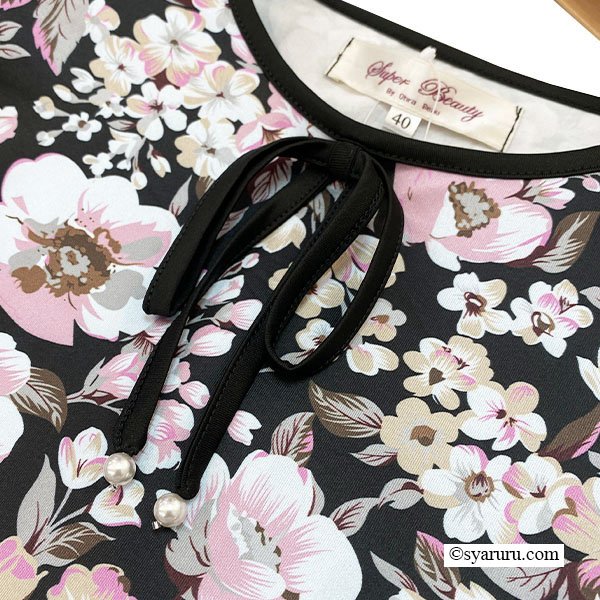 画像3: 【SuperBeauty  】レース切替フラワープリントチュニックＴシャツ (3)