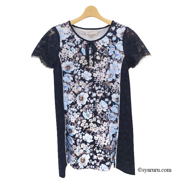 画像9: 【SuperBeauty  】レース切替フラワープリントチュニックＴシャツ (9)