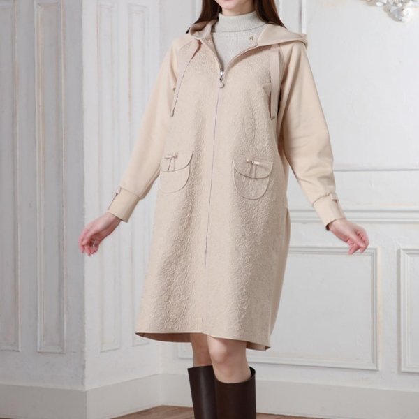 画像2: 【新作 SuperBeauty 2025秋冬 クーポン＆POINT可】ダンボールニット切替キルティング生地ロングパーカー (2)