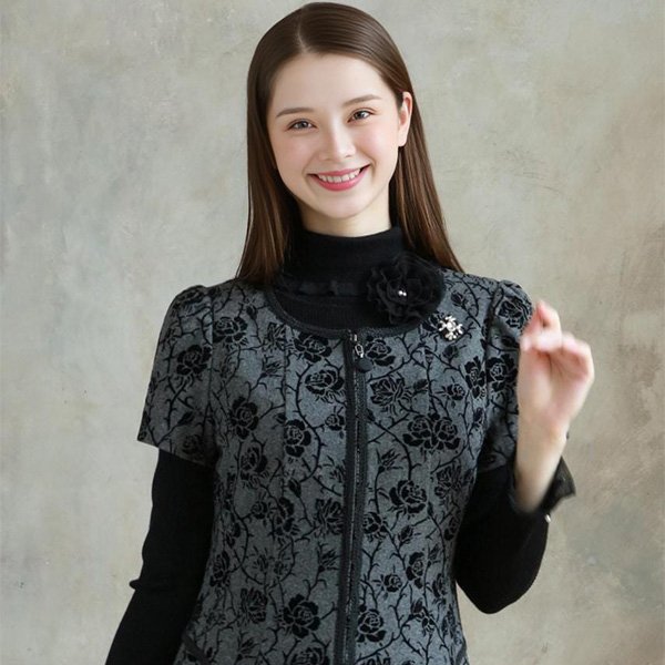 画像2: 【新作 SuperBeauty 2025秋冬 クーポン＆POINT可】フロッキープリント半袖ワンピース (2)