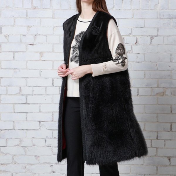 画像2: 【新作 SuperBeauty 2025秋冬 クーポン＆POINT可】起毛素材切替ロングジレ (2)