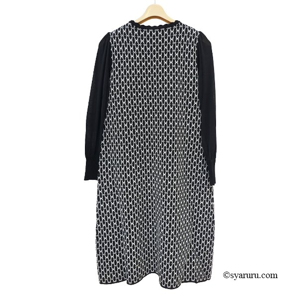 画像3: 【SuperBeauty 2025秋冬 クーポン＆POINT可】ジャガード編み袖パワーネット素材ニットワンピース (3)