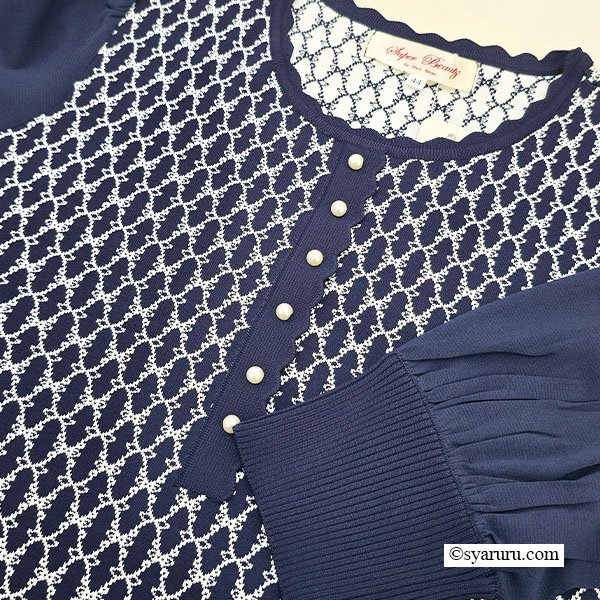 画像7: 【SuperBeauty 2025秋冬 クーポン＆POINT可】ジャガード編み袖パワーネット素材ニットワンピース (7)