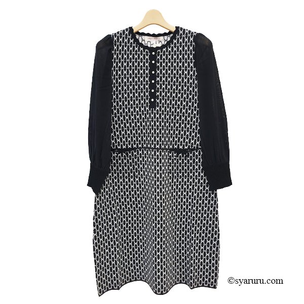 画像2: 【SuperBeauty 2025秋冬 クーポン＆POINT可】ジャガード編み袖パワーネット素材ニットワンピース (2)