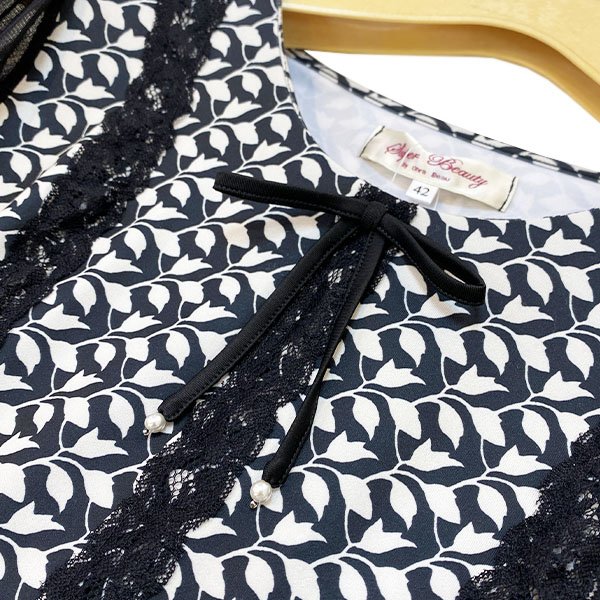 画像4: 【SuperBeauty 2025秋冬 クーポン＆POINT可】袖パワーネット素材モノトーン柄ワンピース (4)