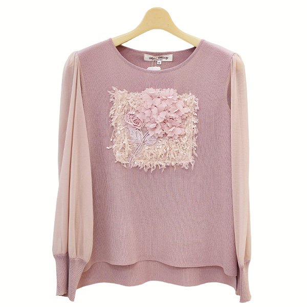 画像4: 【SuperBeauty 2025秋冬 クーポン＆POINT可】パワーネット素材袖の胸元フラワーモチーフ使いセーター (4)