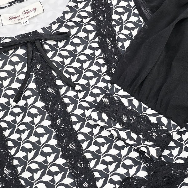 画像8: 【SuperBeauty 2025秋冬 クーポン＆POINT可】袖パワーネット素材モノトーン柄ワンピース (8)