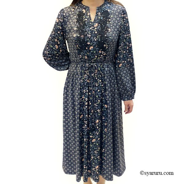 画像2: 【新作 SuperBeauty 2025秋冬 クーポン＆POINT可】幾何学×花プリント切替ワンピース (2)