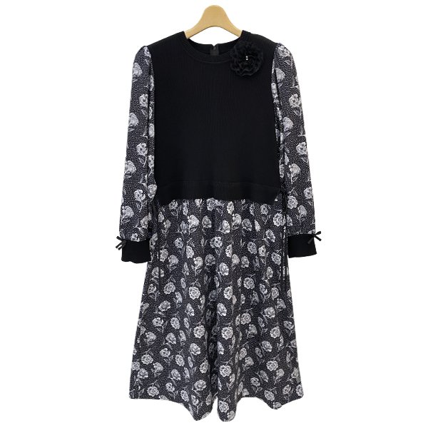 画像2: 【SuperBeauty 2025秋冬 クーポン＆POINT可】ニットベストプリント×レイヤード風フラワープリントワンピース (2)