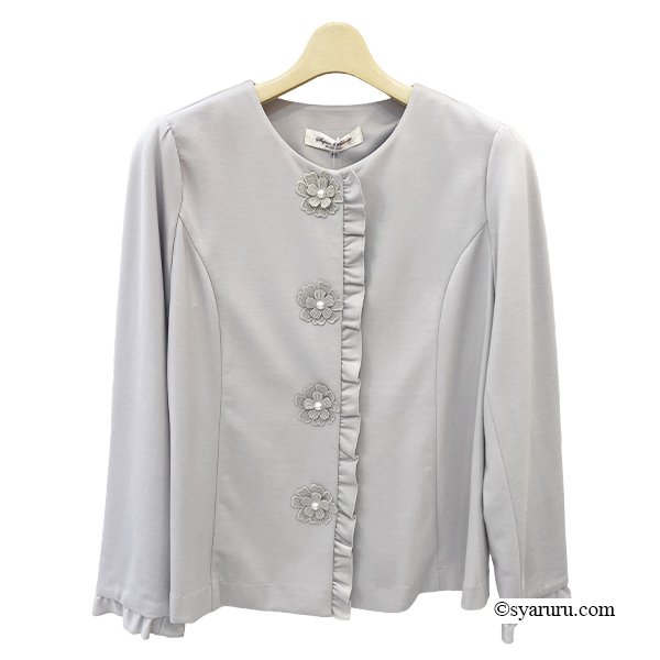 画像2: 【新作 SuperBeauty 2025秋冬 クーポン＆POINT可】花モチーフ付ポンチ素材ノーカラージャケット (2)