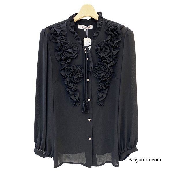 画像4: 【新作 SuperBeauty 2025秋冬 クーポン＆POINT可】胸元立体モチーフ使いフリル衿デザインブラウス (4)