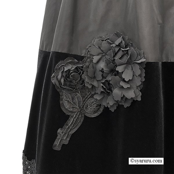 画像4: 【新作 SuperBeauty 2025秋冬 クーポン＆POINT可】裾レース使いベロア×タフタ素材スカート (4)