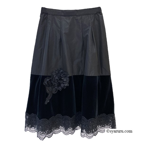 画像2: 【新作 SuperBeauty 2025秋冬 クーポン＆POINT可】裾レース使いベロア×タフタ素材スカート (2)