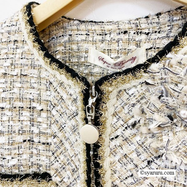 画像14: 【新作 SuperBeauty 2025秋冬 クーポン＆POINT可】ツイード生地ノーカラーロングジャケット (14)