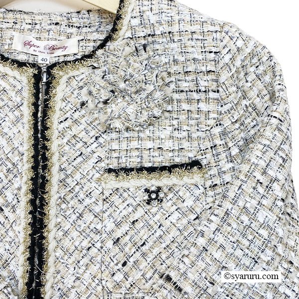 画像8: 【新作 SuperBeauty 2025秋冬 クーポン＆POINT可】ツイード生地ノーカラーロングジャケット (8)