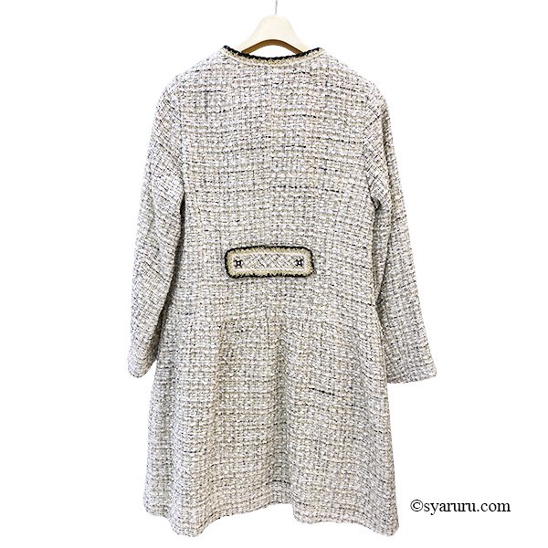 画像4: 【新作 SuperBeauty 2025秋冬 クーポン＆POINT可】ツイード生地ノーカラーロングジャケット (4)