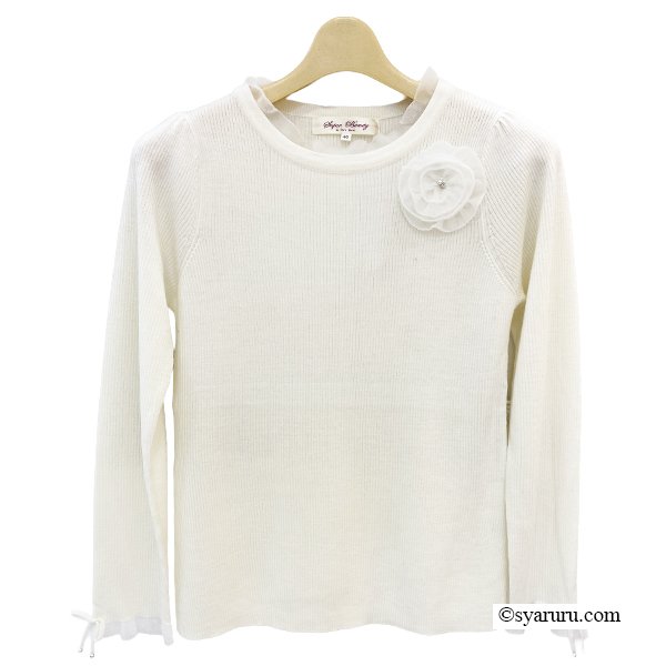 画像2: 【新作 SuperBeauty 2025秋冬 クーポン＆POINT可】コサージュ付き衿・袖先透かしフリルデザインセーター (2)