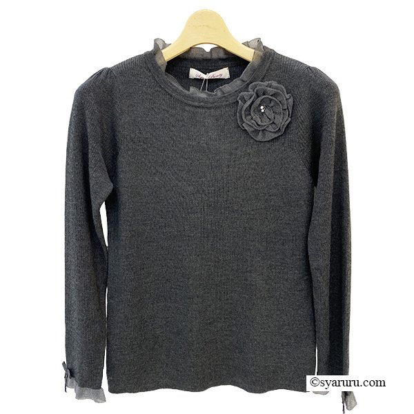 画像8: 【新作 SuperBeauty 2025秋冬 クーポン＆POINT可】コサージュ付き衿・袖先透かしフリルデザインセーター (8)