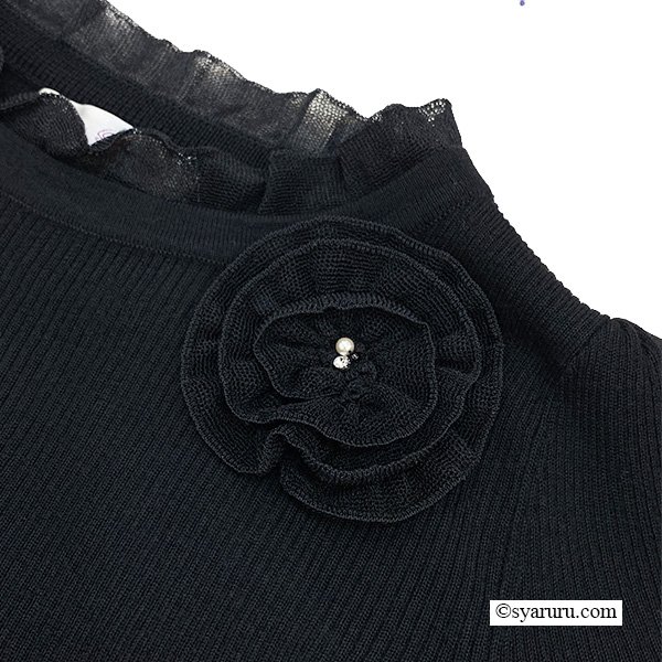 画像12: 【新作 SuperBeauty 2025秋冬 クーポン＆POINT可】コサージュ付き衿・袖先透かしフリルデザインセーター (12)